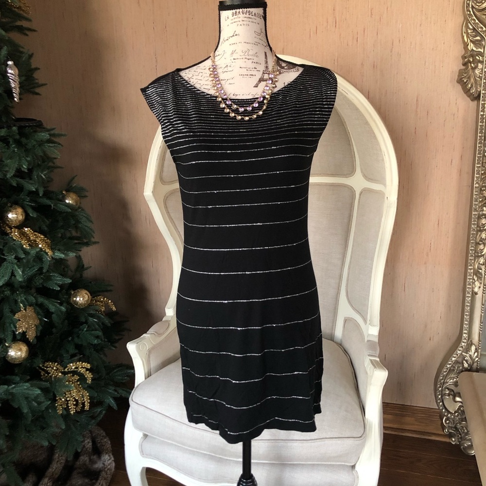 Express black mini dress tunic silver rhinestone - Picture 1 of 6